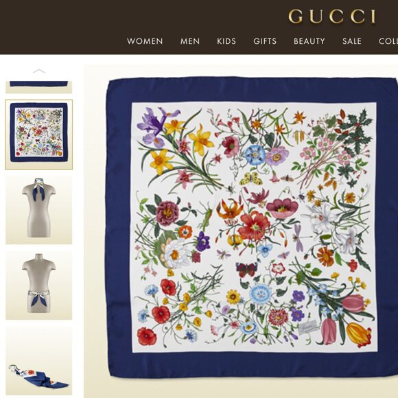 Gucci Silk Wrap Flora 1 Print Multicolor Blue Border Scarf - Picture 16 of 16